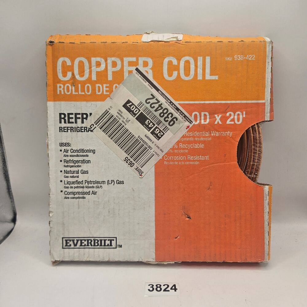EVERBILT SOFT COPPER REFRIGERATION COIL 1/4" OD X 20 FT 938-422 NIB